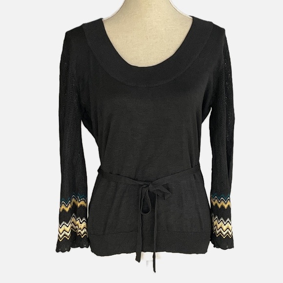 Nic & Zoe Silk Sweater Round Neckline Waist Tie Belt Knit Sleeves Large - Picture 7 of 8